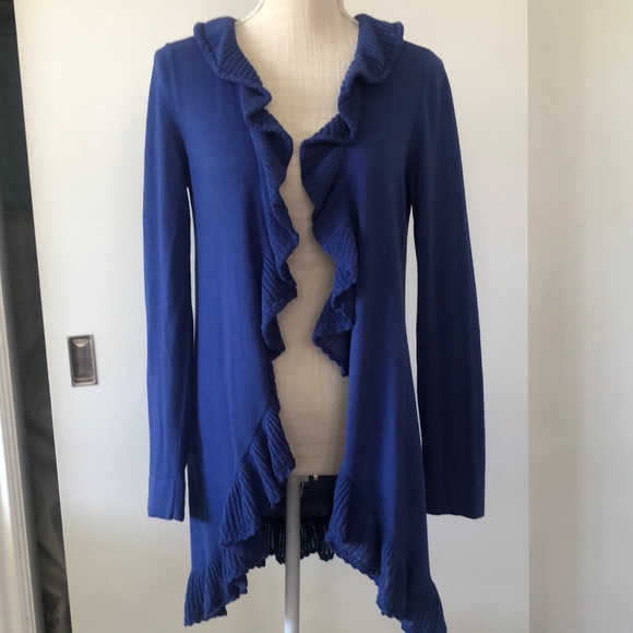 Lilly Pulitzer Sweaters - Lilly Pulitzer Royal Blue ruffled trim cotton sweater size M but runs smaller